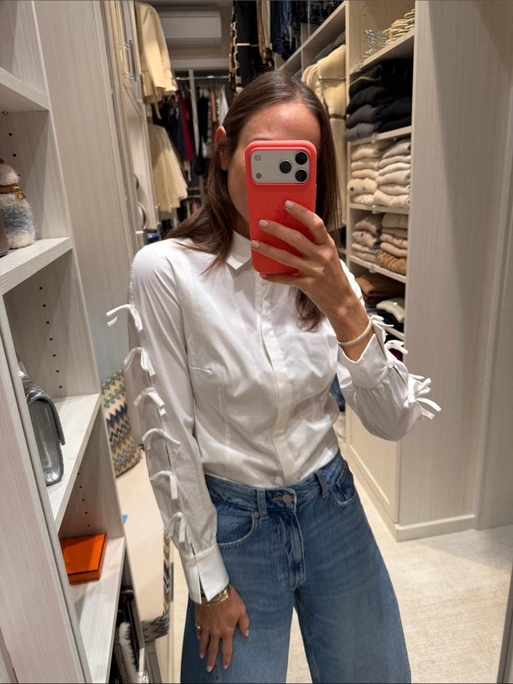 Carolina Herrera White Button-Down Shirt with Sleeve Ties